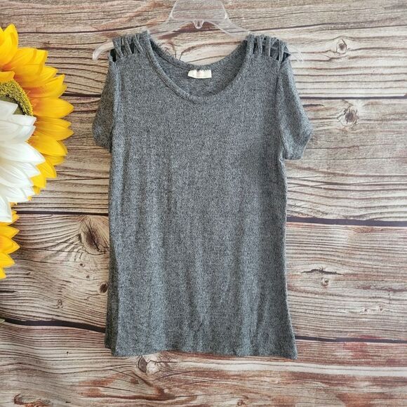 Bobbie Brooks short Sleeve top Women's medium grsy/ black mix Pre-owned - Picture 1 of 8